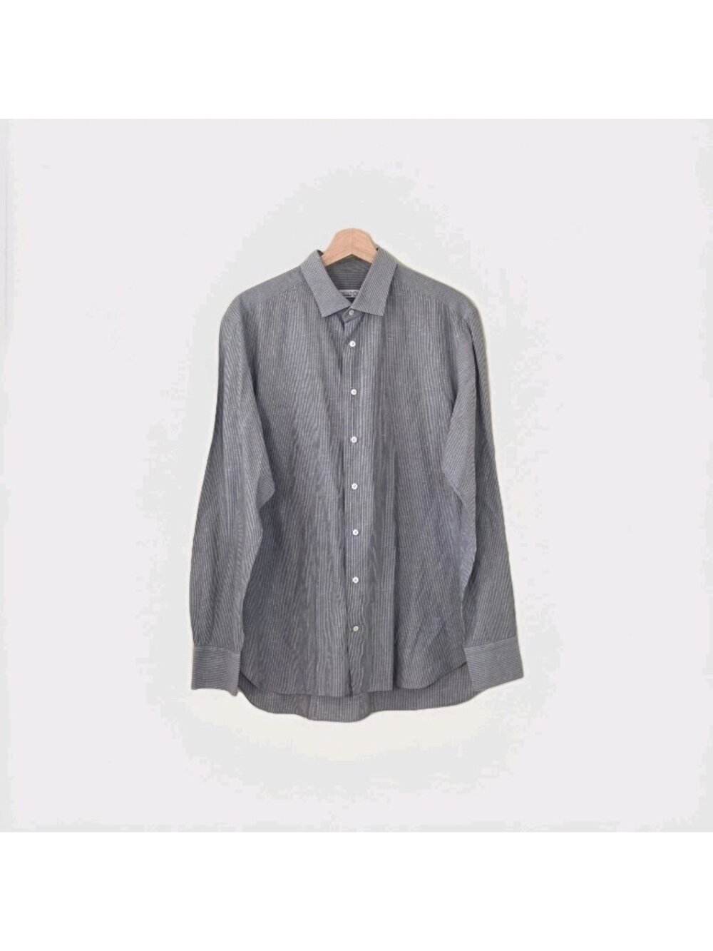 Zilli Cotton Linen Dress Shirt 42 / 16.5 LItaly Grey Micro Striped Quiet Luxury